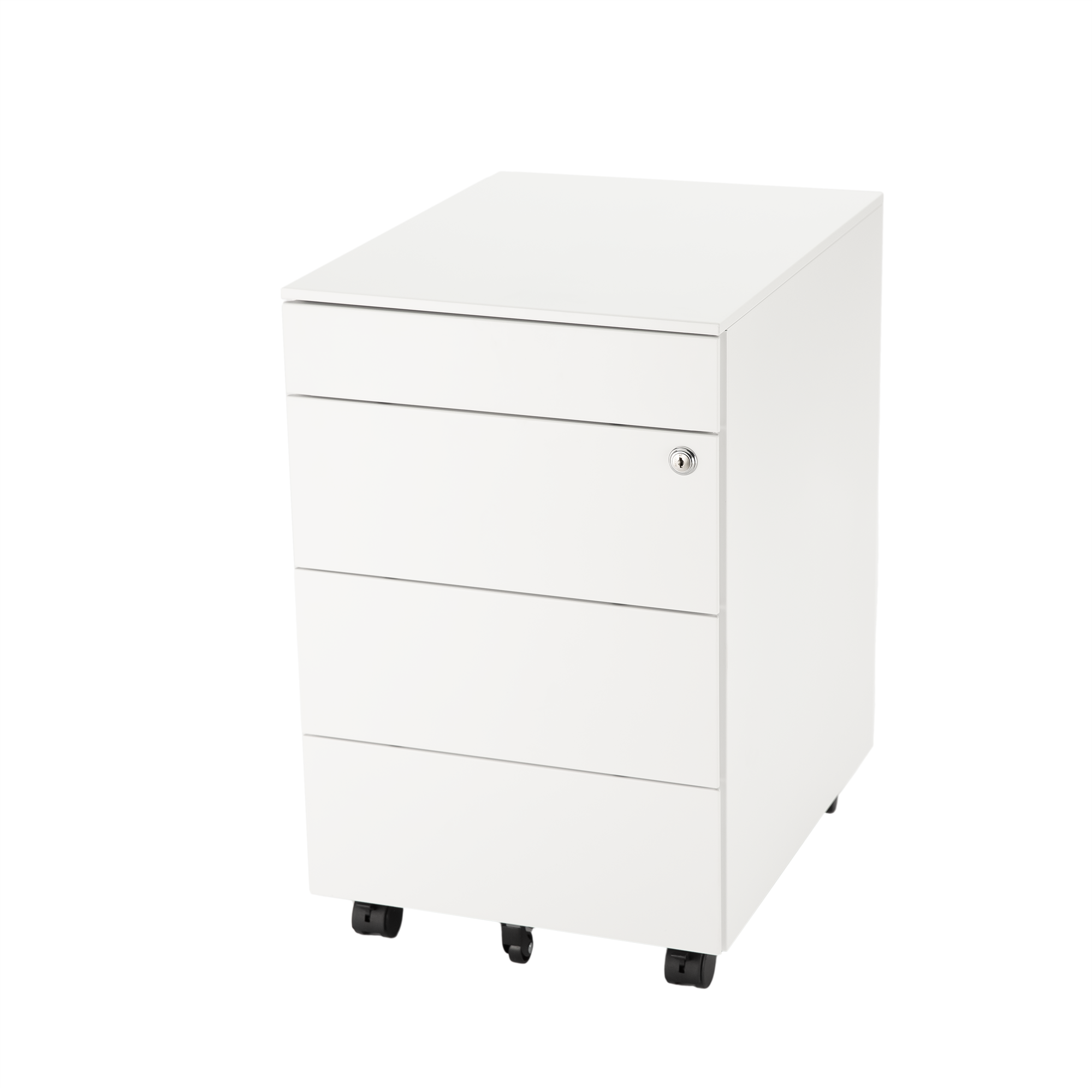 Metalowy kontener mobilny z tacą na długopisy